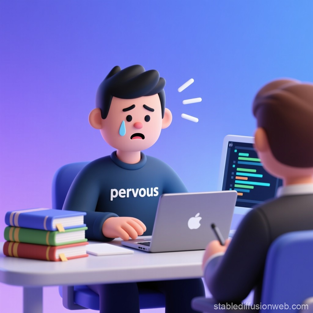 程序员在英语技术表达时卡壳的插画